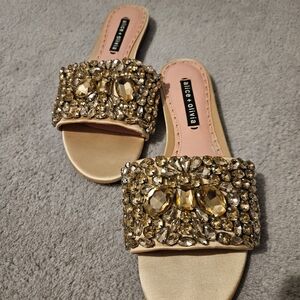 Alice + Olivia Gold Embellished Slide Sandals